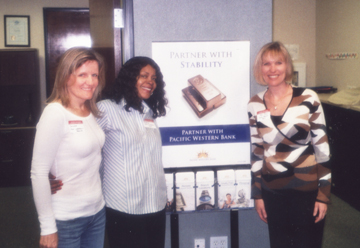Left to right, Sandra Acosta, Pacific Western Bank branch operations manager; Shela Winston, assistant VP and relationship manager; and Karen Brown, executive VP and commercial/ regional manager hosted the Chamber of Commerce networking breakfast last Friday.